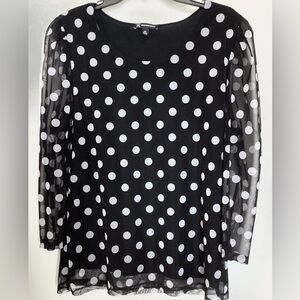 INC International Concepts Black and White Polka Dot Blouse Sz XXL